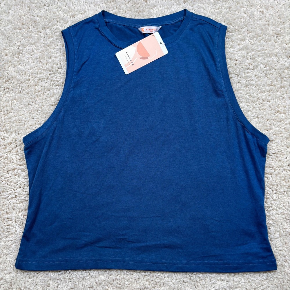 KIRUNDO Blue Sleeveless Crop Top Tank Athletic‎ Athleisure XXL